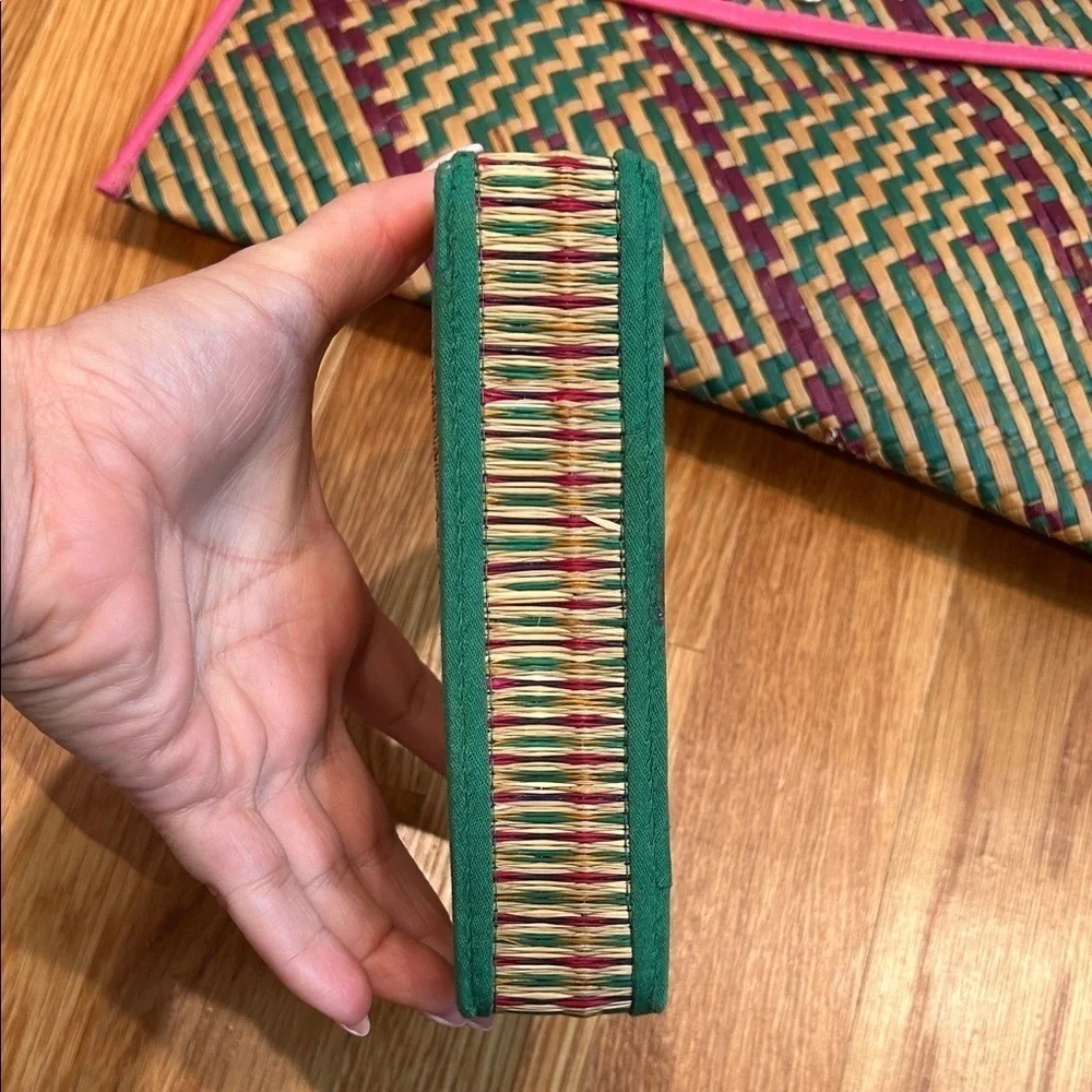 vintage mayan Woven wicker Clutch and Wallet Set Pink Trim purple green bundle